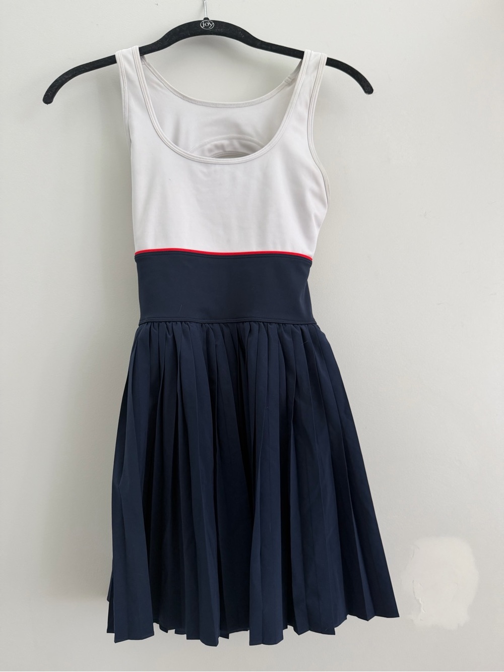 Wilson White and Navy Pleated Tank Dress with Red Trim